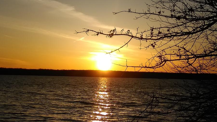 Photo Of A Sunset At A Lake Painting by Wyatt J Brundage - Fine Art America