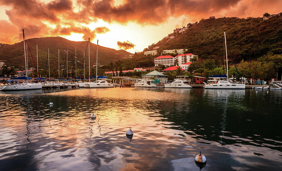Sunset at Marina in Tortola Photograph by Alexey Stiop
