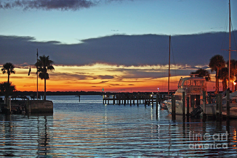 Sunset at Marina Plaza Dunedin Florida Photograph by Terri Mills