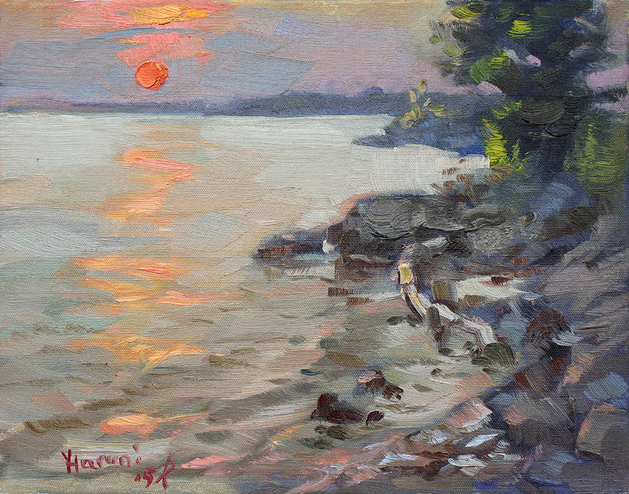 Sunset at Niagara River Painting by Ylli Haruni