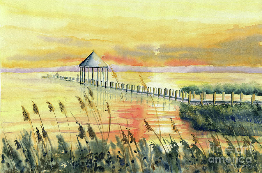 Sunset at Northside Park Ocean City,MD Painting by Melly Terpening