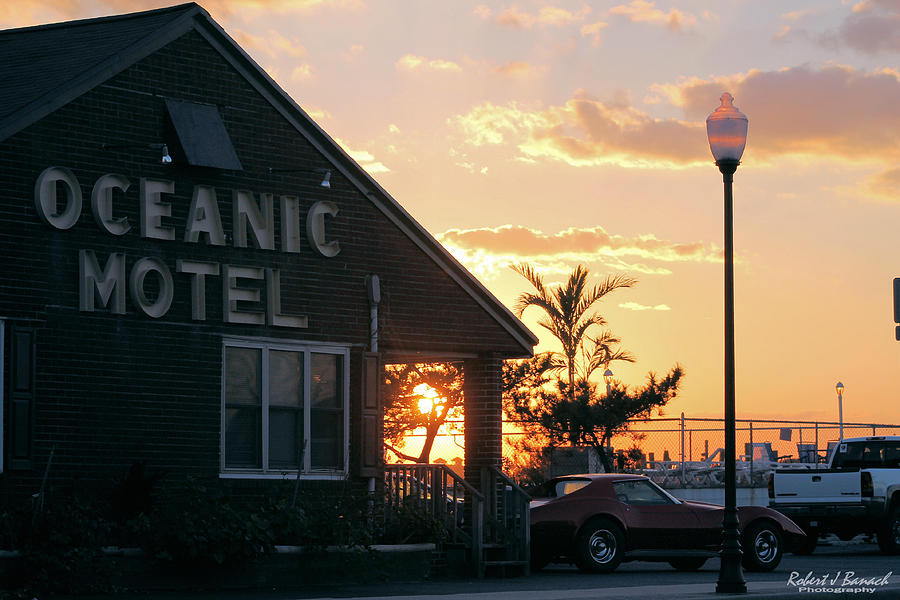 Sunset Photograph - Sunset at Oceanic Motel by Robert Banach