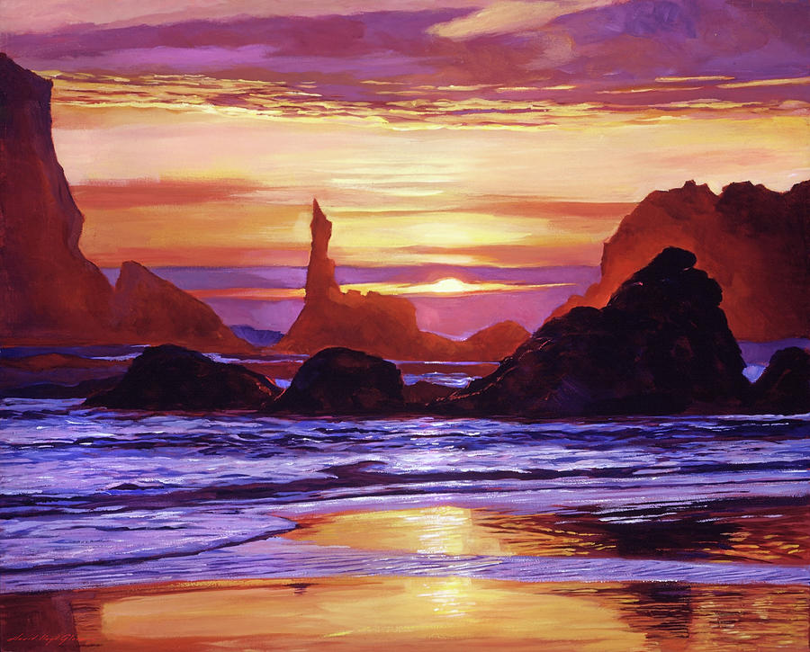  Sunset At Oregon Rocks Painting by David Lloyd Glover