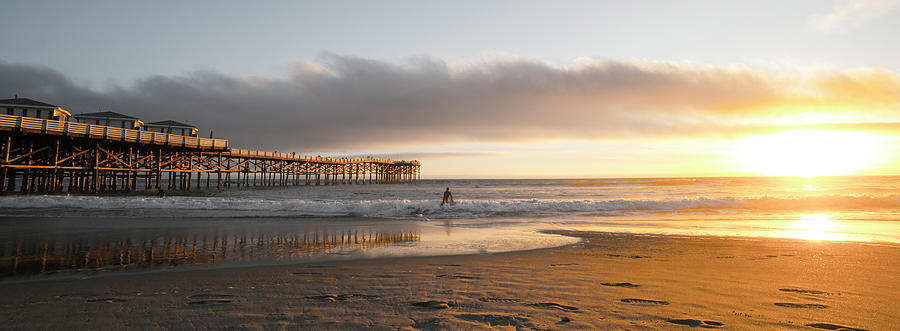 Sunset at Pacific Beach Pier - Crystal Pier - Mission Bay, San Diego, California Photograph by Ryan Kelehar