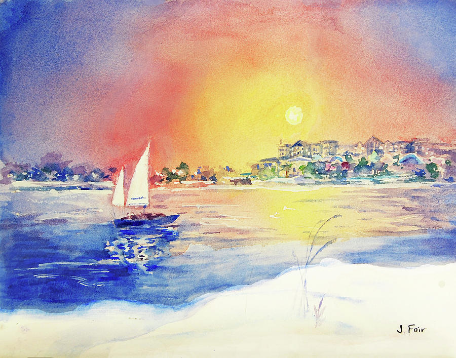 Sunset at Perdido Pass Painting by Jerry Fair