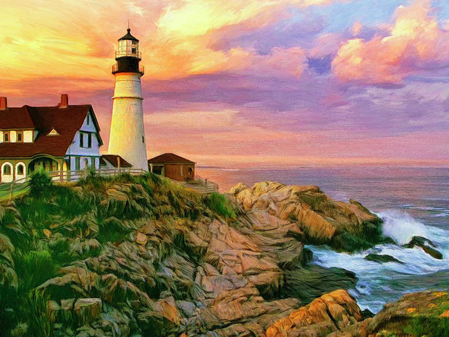 Sunset at Portland Head Painting by Dominic Piperata