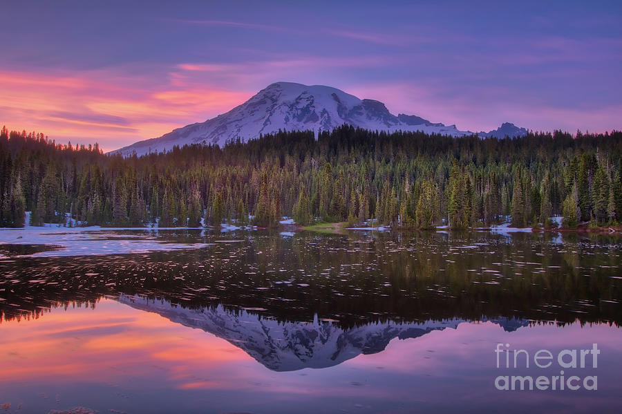 Sunset at Reflection Lake Mount Rainier National Park Photograph by Jerry Fornarotto