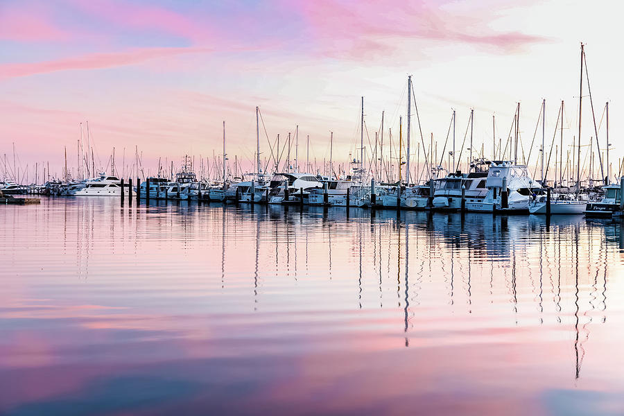 Sunset at Santa Barbara with sailboats Photograph by Kathleen McGinley