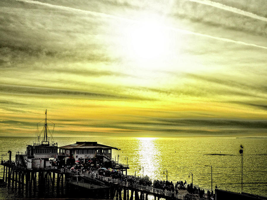 Sunset At Santa Monica Beach Photograph
