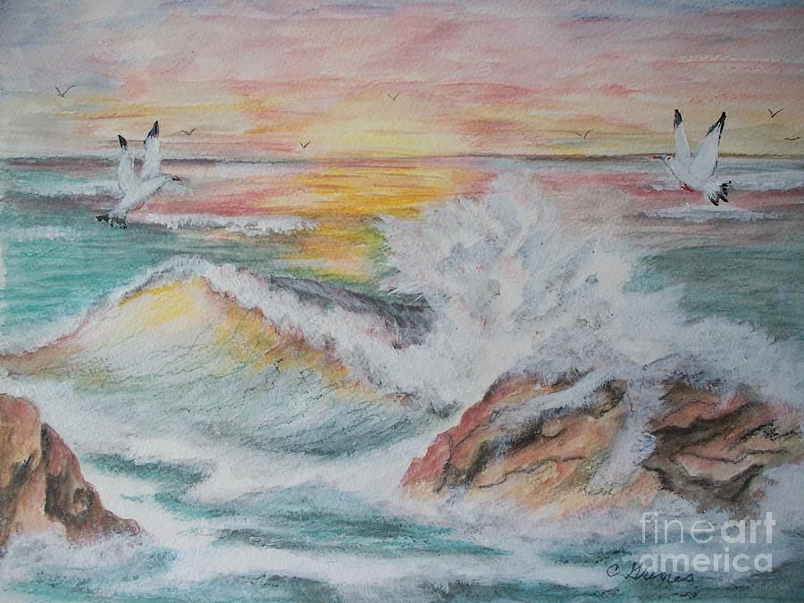 Sunset Painting - Sunset at Sea by Carol Grimes