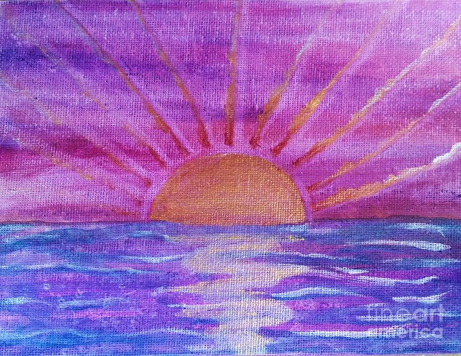 Sunset at Sea in Purple and Pink Painting by Desiree Paquette