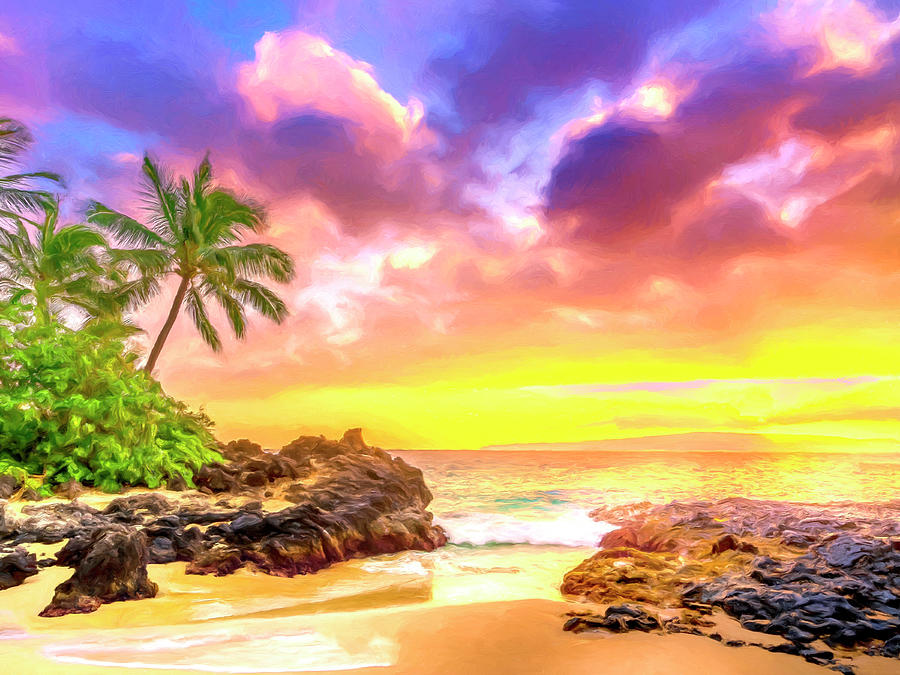 Sunset at Secret Beach Maui Painting by Dominic Piperata