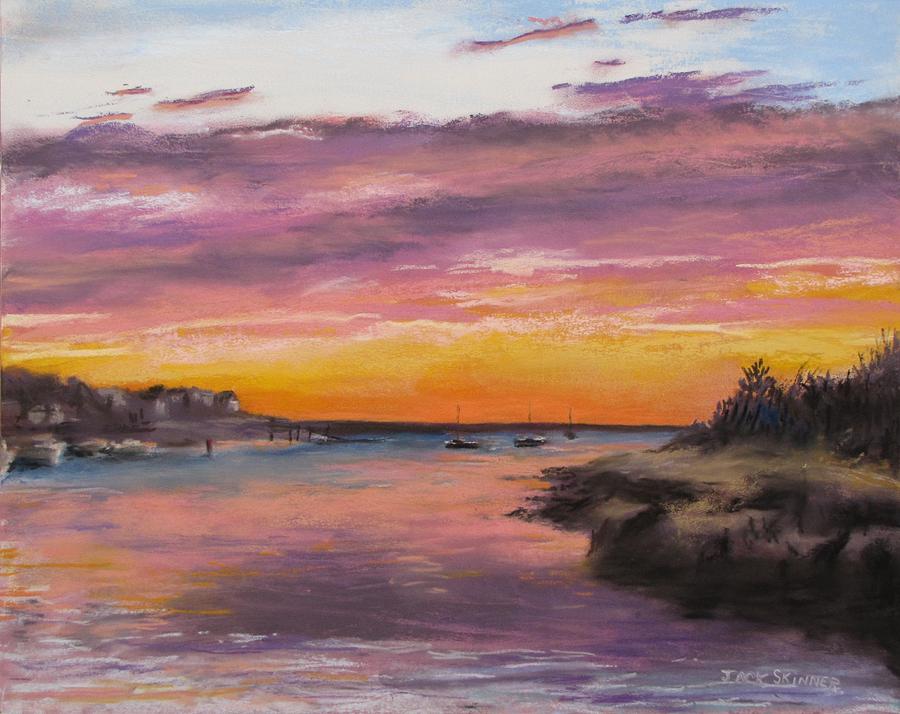 Sunset At Sesuit Harbor Painting by Jack Skinner
