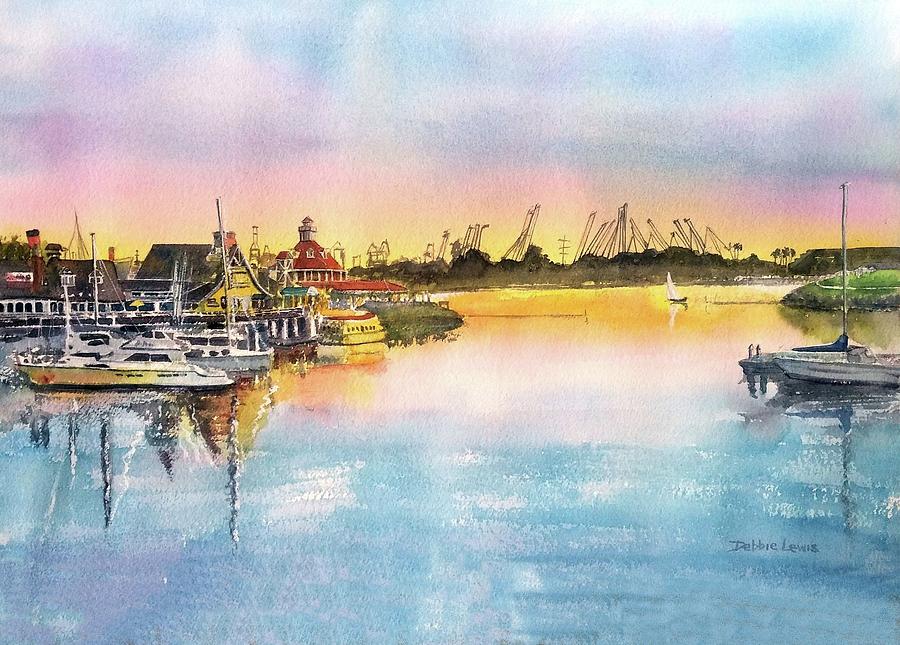 Sunset at Shoreline Village Painting by Debbie Lewis