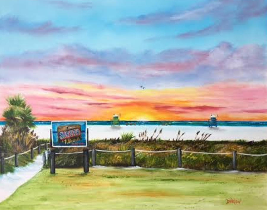 Beach Sunset Painting - Sunset At Siesta Key Public Beach by Lloyd Dobson