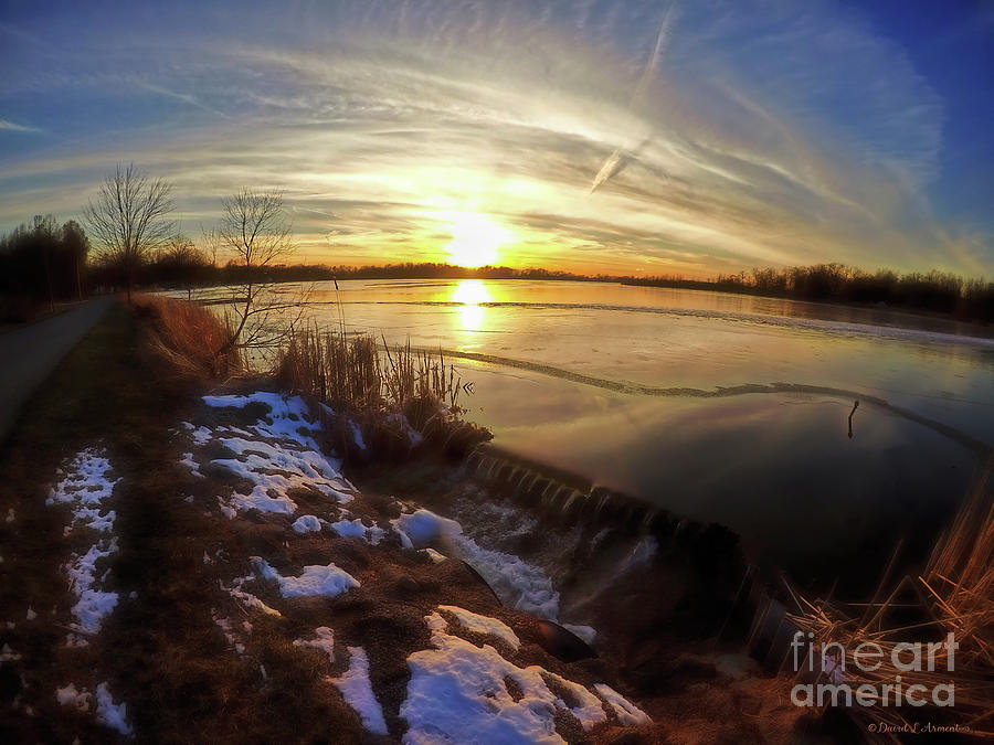 Sunset at Spillway Winter Photograph by David Arment