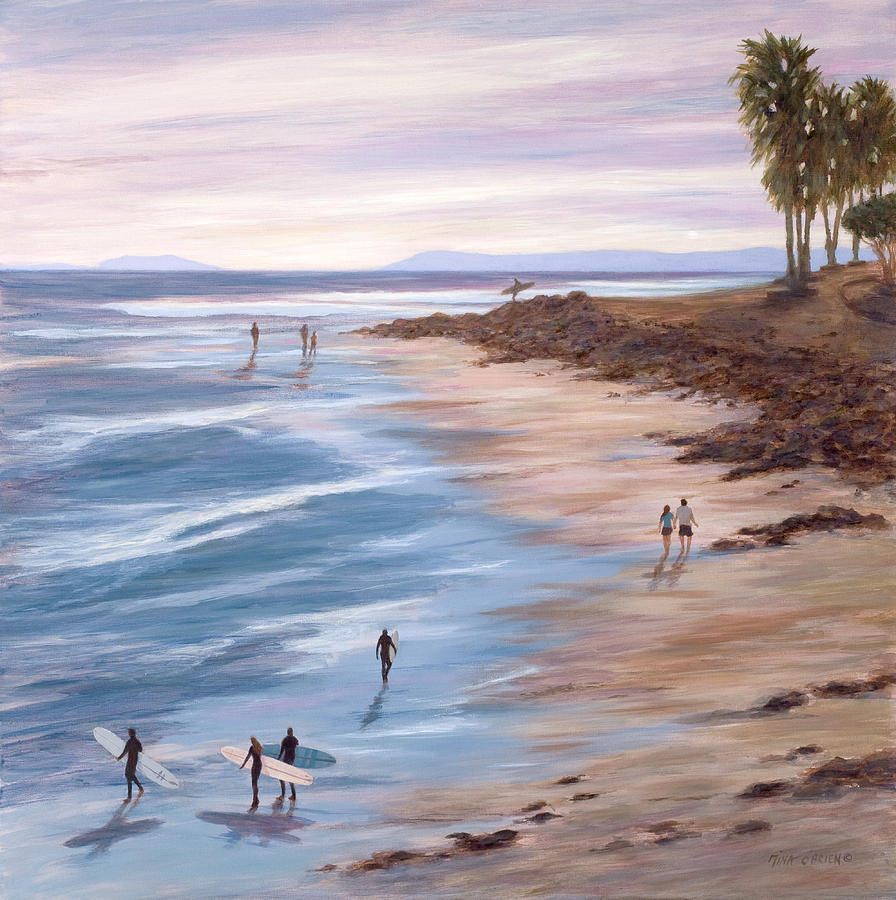Sunset Painting - Sunset at Surfers Point by Tina Obrien