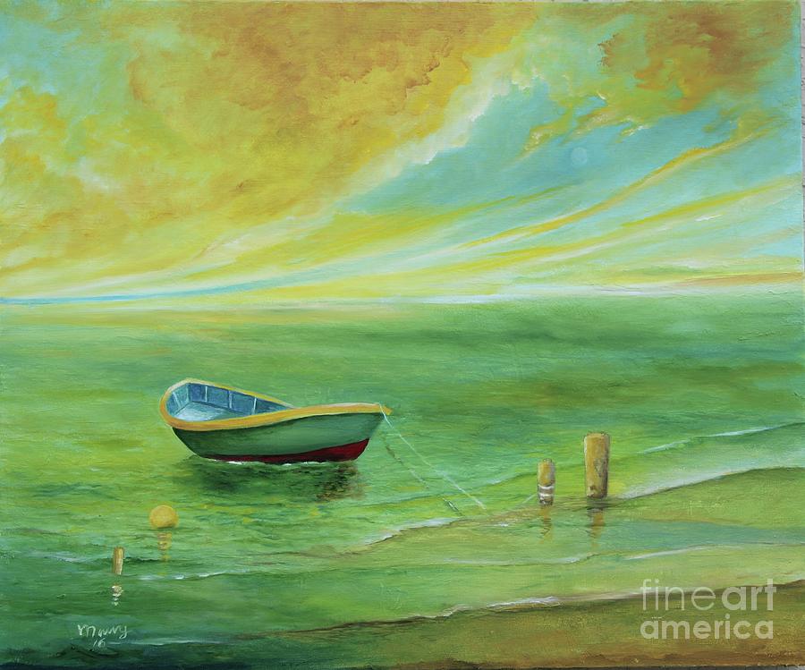 Boat Painting - Sunset at the Beach  by Alicia Maury