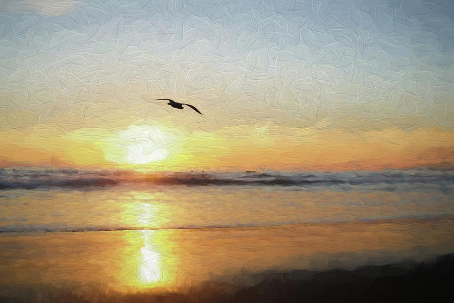 Sunset at the beach Digital Art by Ernest Echols