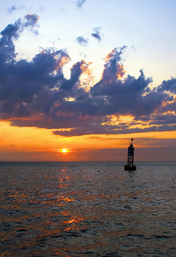 Sunset at the Bell Buoy Photograph by Charles Harden