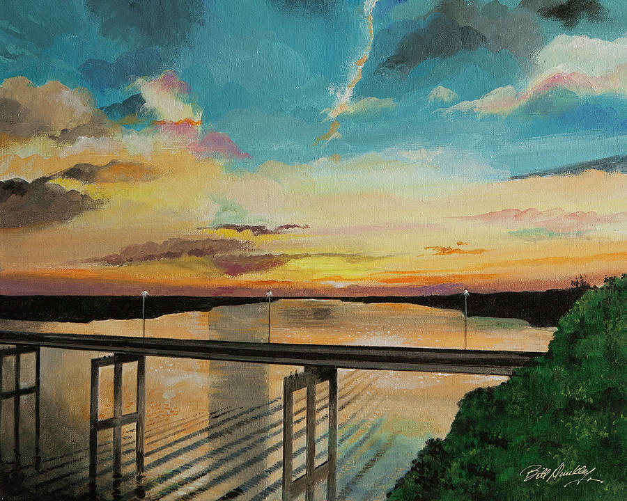 Toll Bridge Painting - Sunset at the Community Bridge by Bill Dunkley