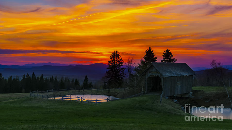 Sunset at the Foster Covered Bridge Photograph by Scenic Vermont Photography