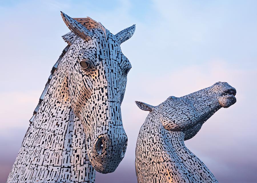 Sunset at the Kelpies Photograph by Stephen Taylor