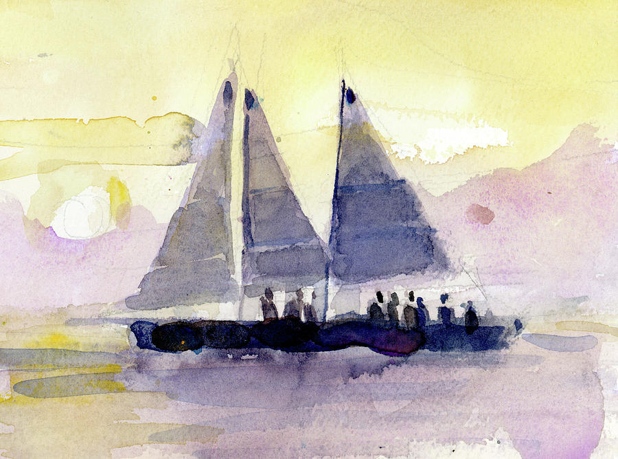 Watercolours Painting - Sunset At The Keys by Dorrie Rifkin