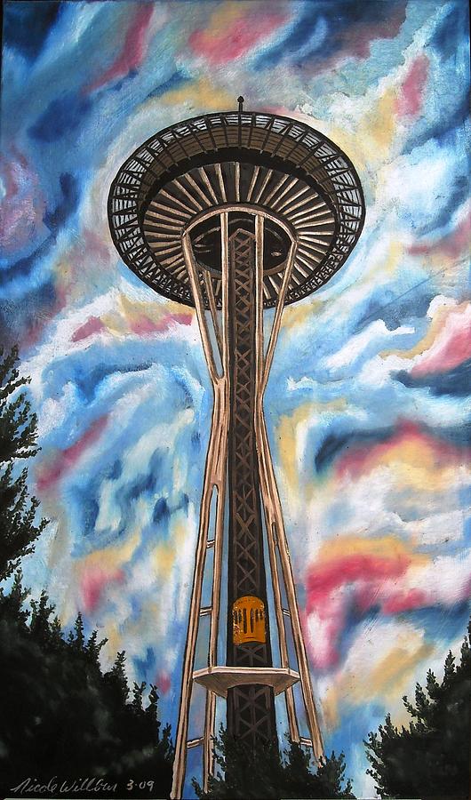 Sunset at the Space Needle Painting by Nicole Willbur Pixels