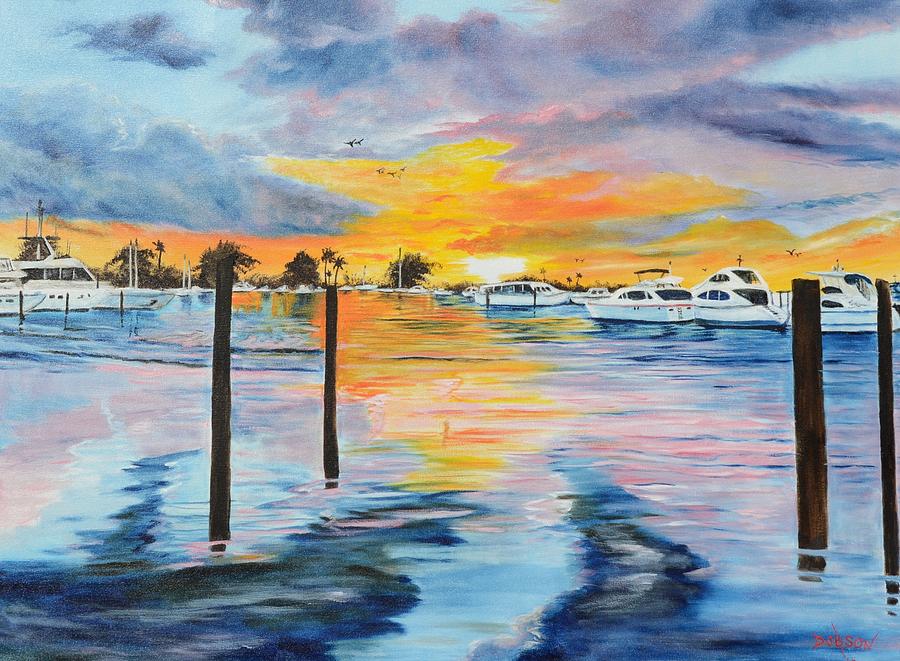 Boat Painting - Sunset At The Yacht Club by Lloyd Dobson