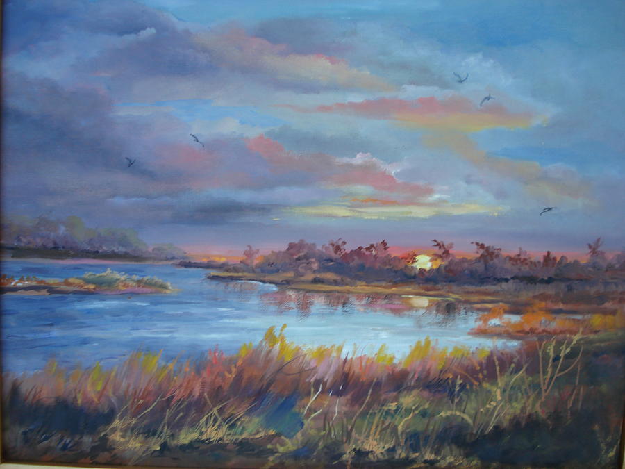 Sunset at Tomolka Park Painting by Marilyn Masters - Fine Art America