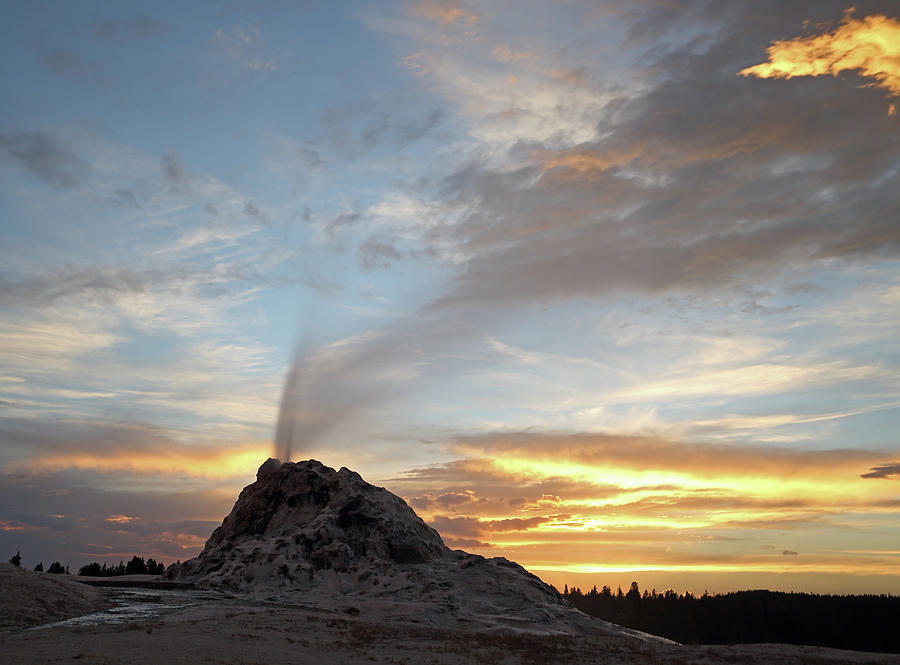 Sunset at White Dome Geyser Photograph by Jean Clark
