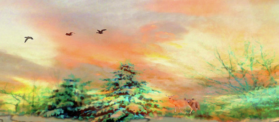 Sunset at Winter Wonderland Painting by Mike Breau