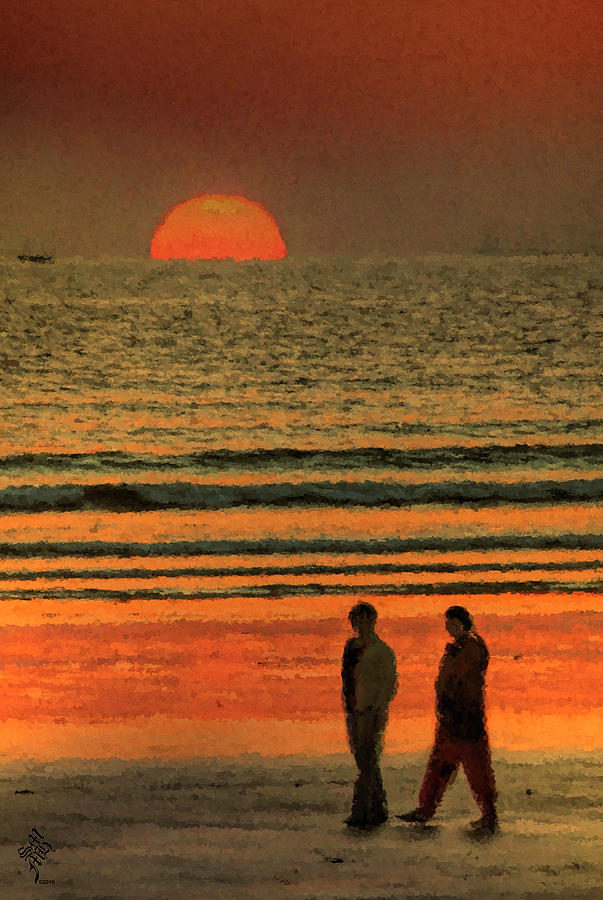 Sunset Beach Stroll Digital Art by Syed Muhammad Munir ul Haq