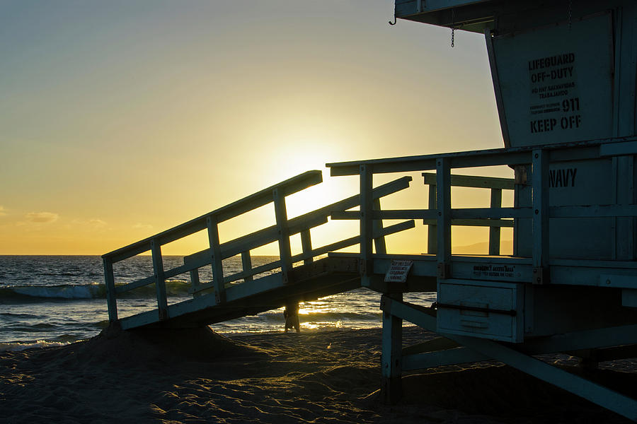 Sunset Behind a Lifeguard Station on Venice Beach CA Photograph by Toby McGuire