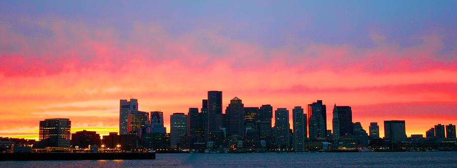Sunset Behind the Boston Skyline Photograph by Polly Castor