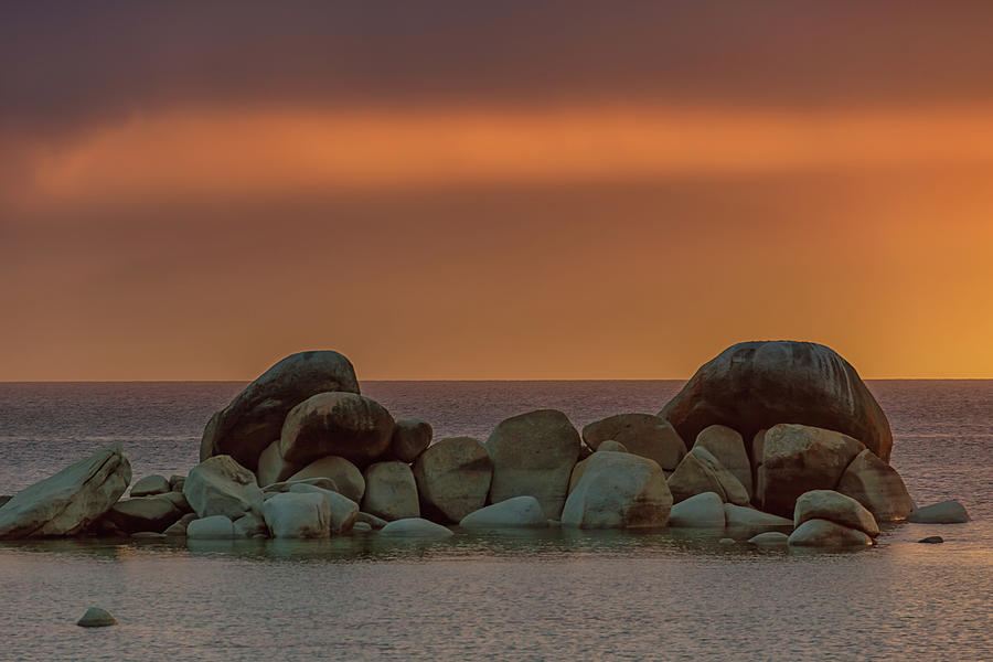 Sunset Behind Boulders at Sand Harbor Photograph by Marc Crumpler