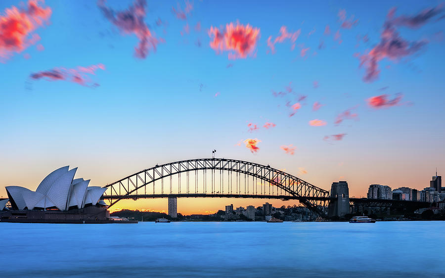 poster print  photo landscape art Sydney harbour Australia opera house sunset