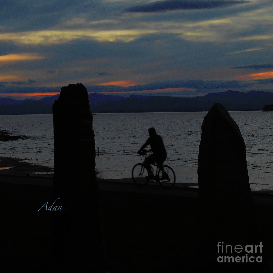 Sunset Bicycle at Earth Clock Burlington Vermont Square Photograph by Felipe Adan Lerma