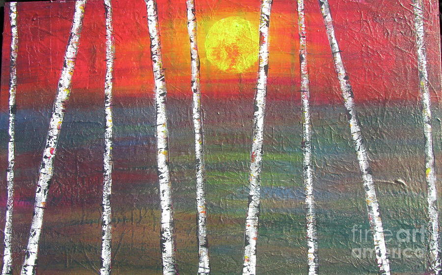 Sunset Birch Painting by Jacqueline Athmann