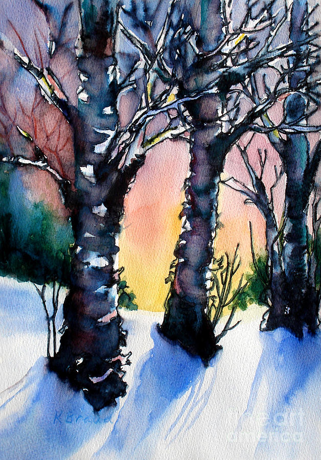 Sunset Birches on the Rise Painting by Kathy Braud