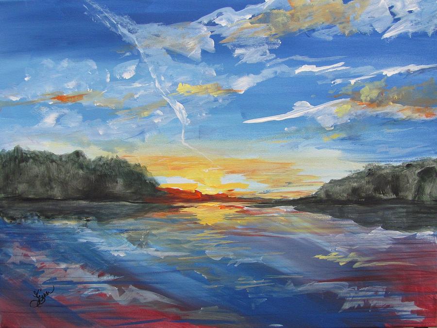 Sunset Bliss on Chute Pond Painting by Terri Einer