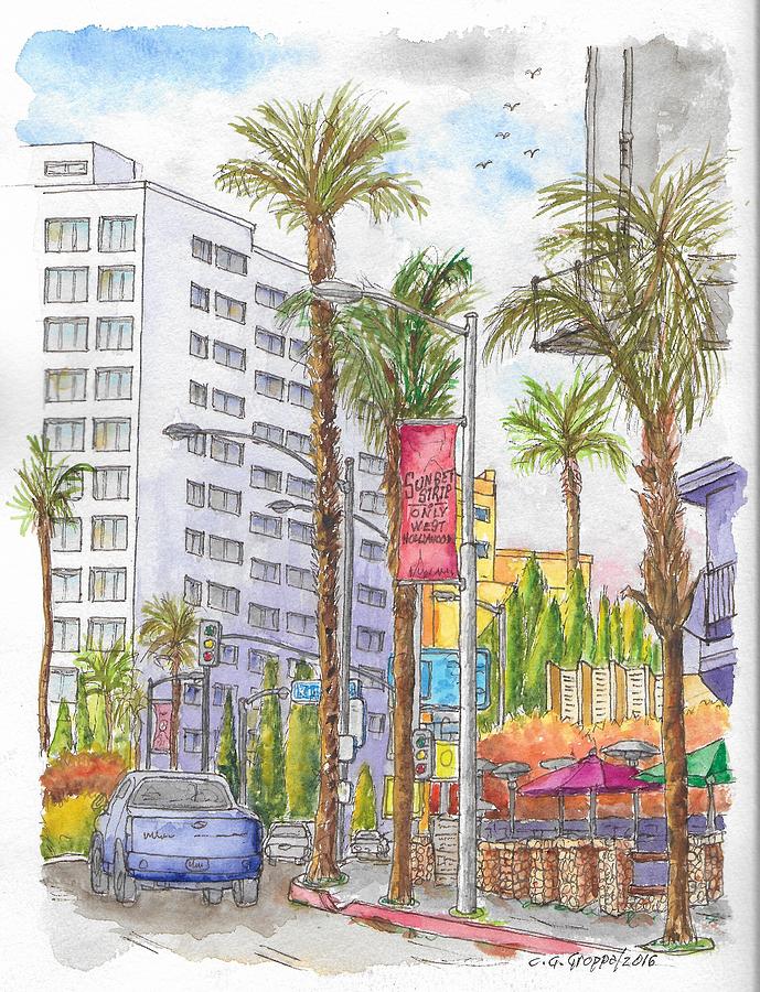 Sunset Blvd. and King Rd, Mondrian Hotel, West Hollywood, California Painting by Carlos G Groppa