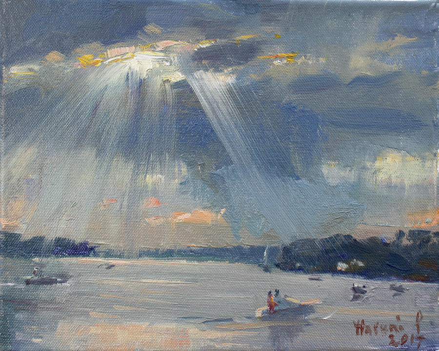 Sunset Boating Painting by Ylli Haruni