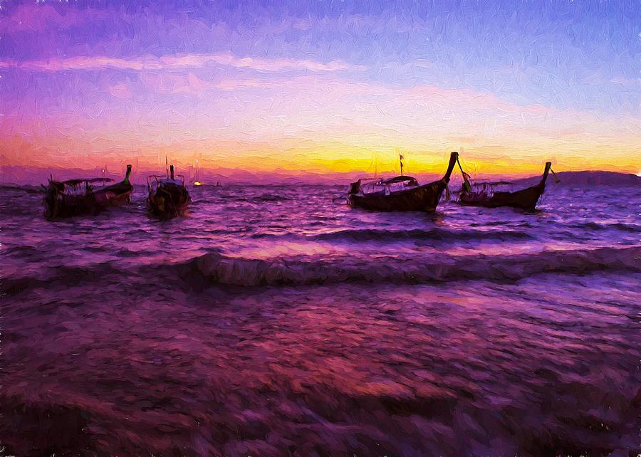 Sunset Boats Digital Art by Charmaine Zoe