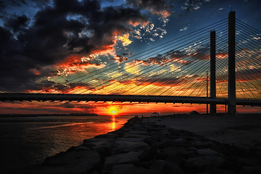 Sunset Bridge at Indian River Inlet Photograph by Bill Swartwout