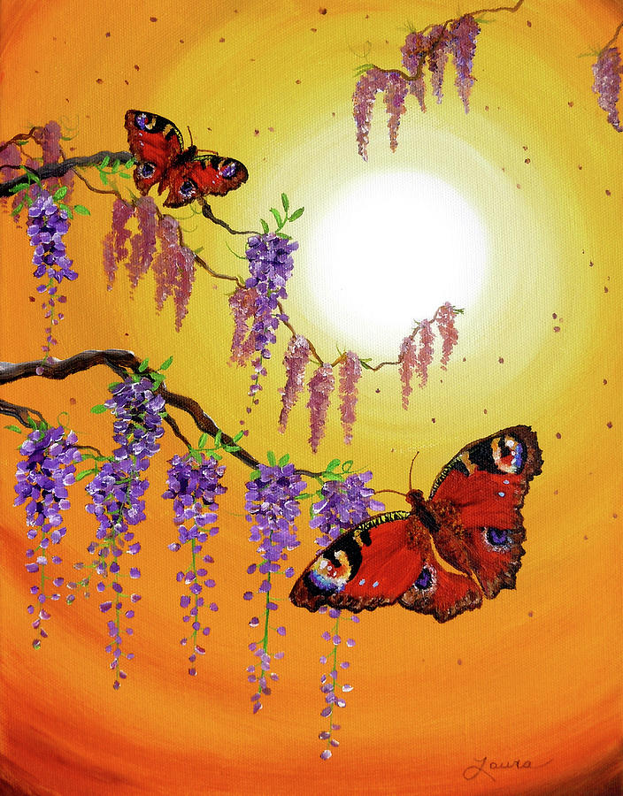 Sunset Butterflies Painting by Laura Iverson