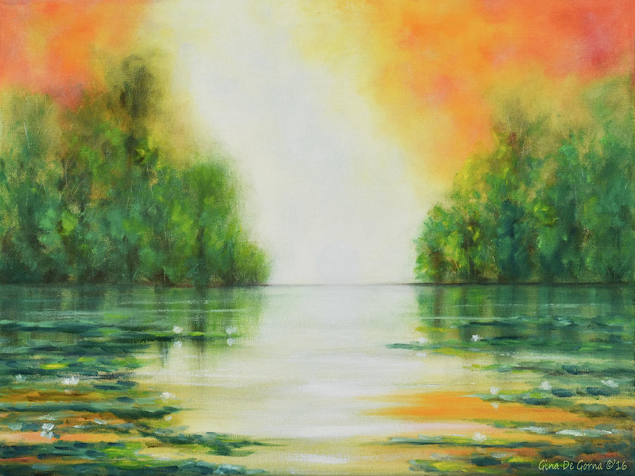 Sunset by the Lake Painting by Gina De Gorna
