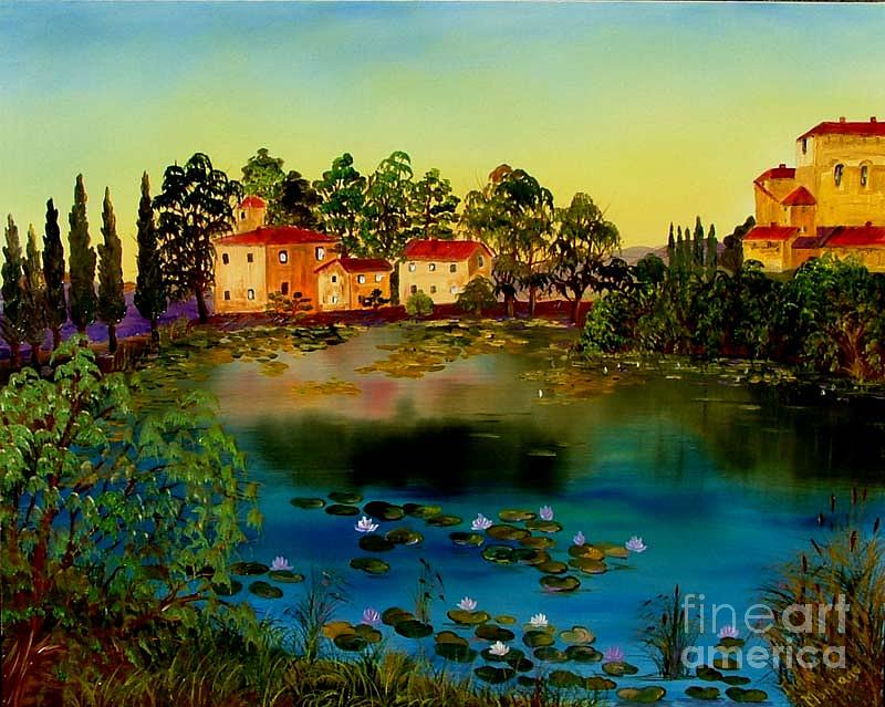 Sunset Painting - Sunset by the lake by Inna Montano