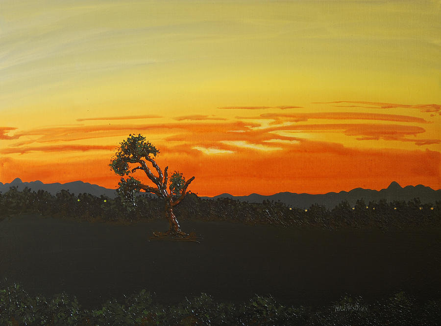 Sunset Painting - Sunset by the Old Tree by Nick Petkov